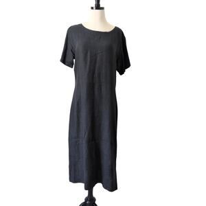 VTG Kiko Comfortable Womens Dress Medium 100% Linen Black Lagenlook Minimalist